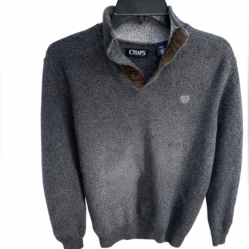 Chaps Ralph Lauren Men’s Mock Neck Sweater M Gray Button Collar Pullover knit